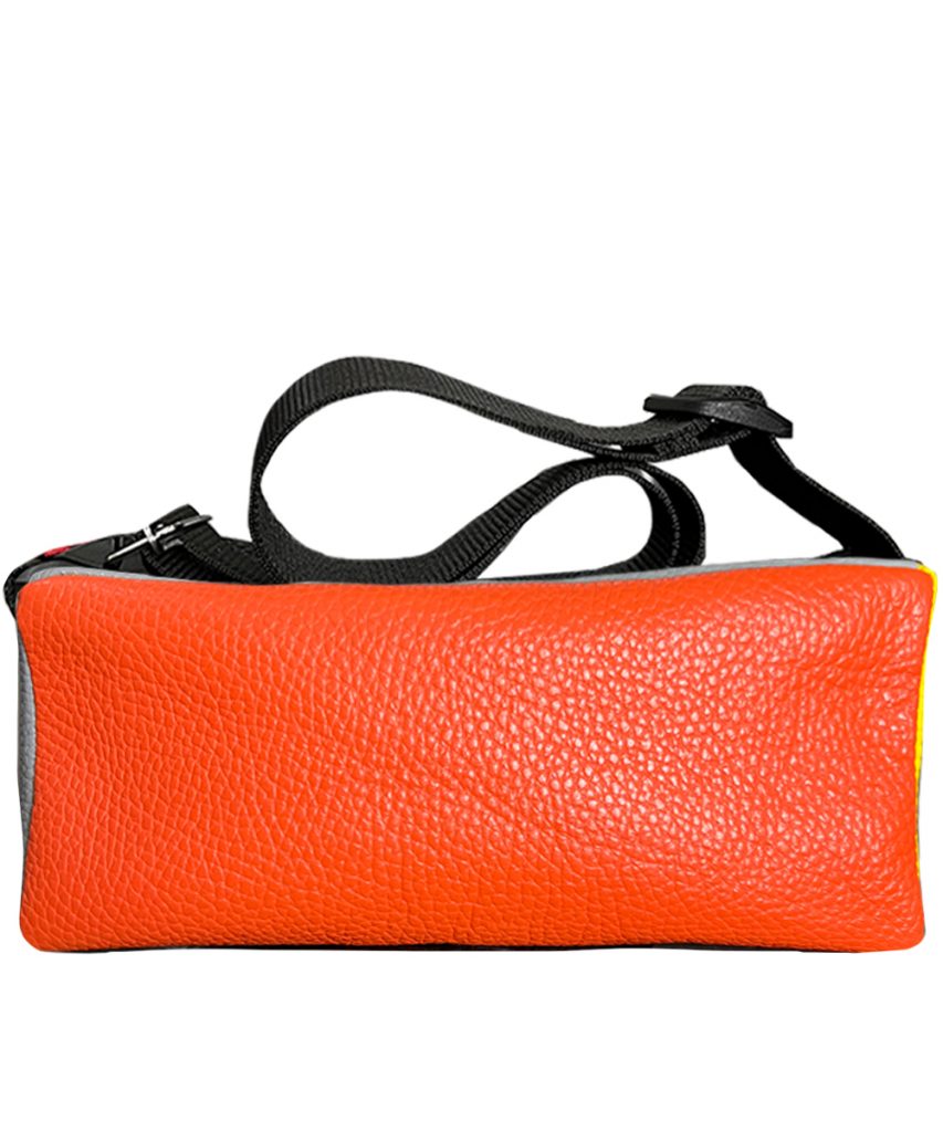 Product image of Safewear bag made from orange, gray and yellow cowhide leather