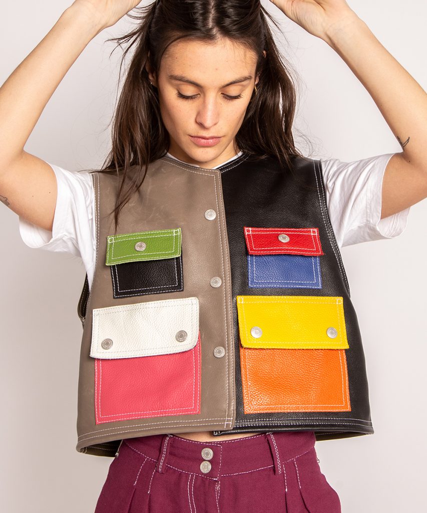 Product image of cropped vest made from cowhide leather