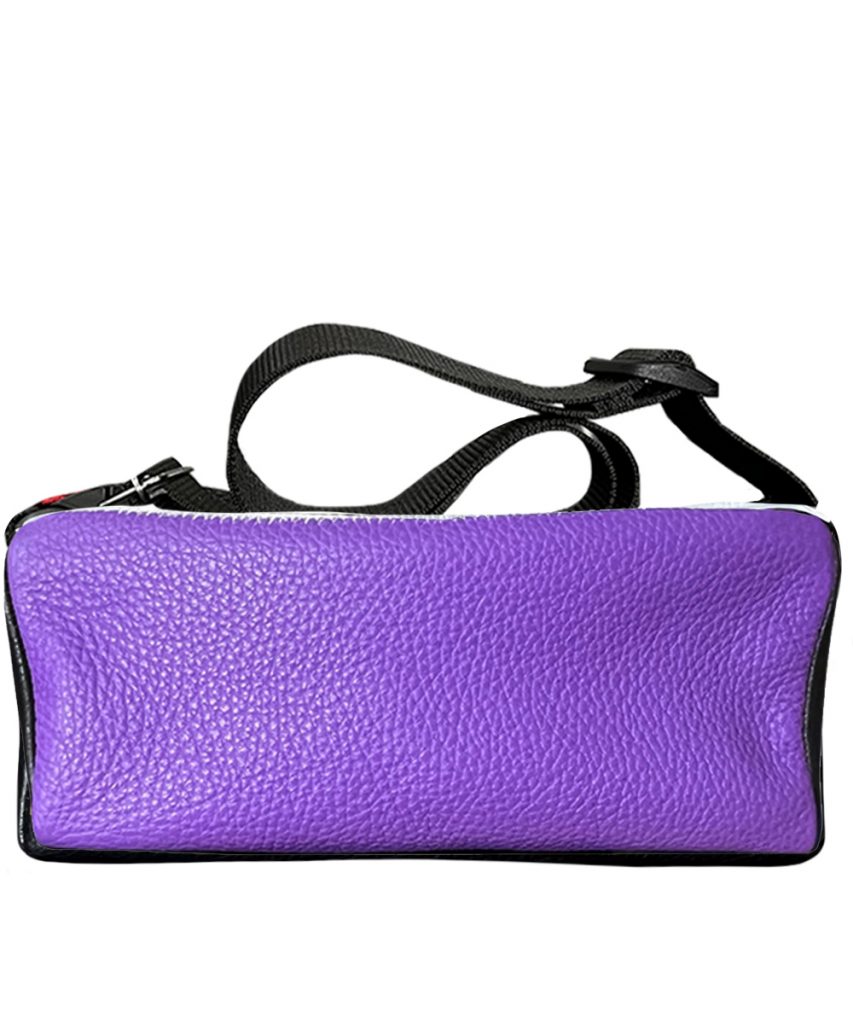 Product image of Safewear bag made from white, black and purple cowhide leather