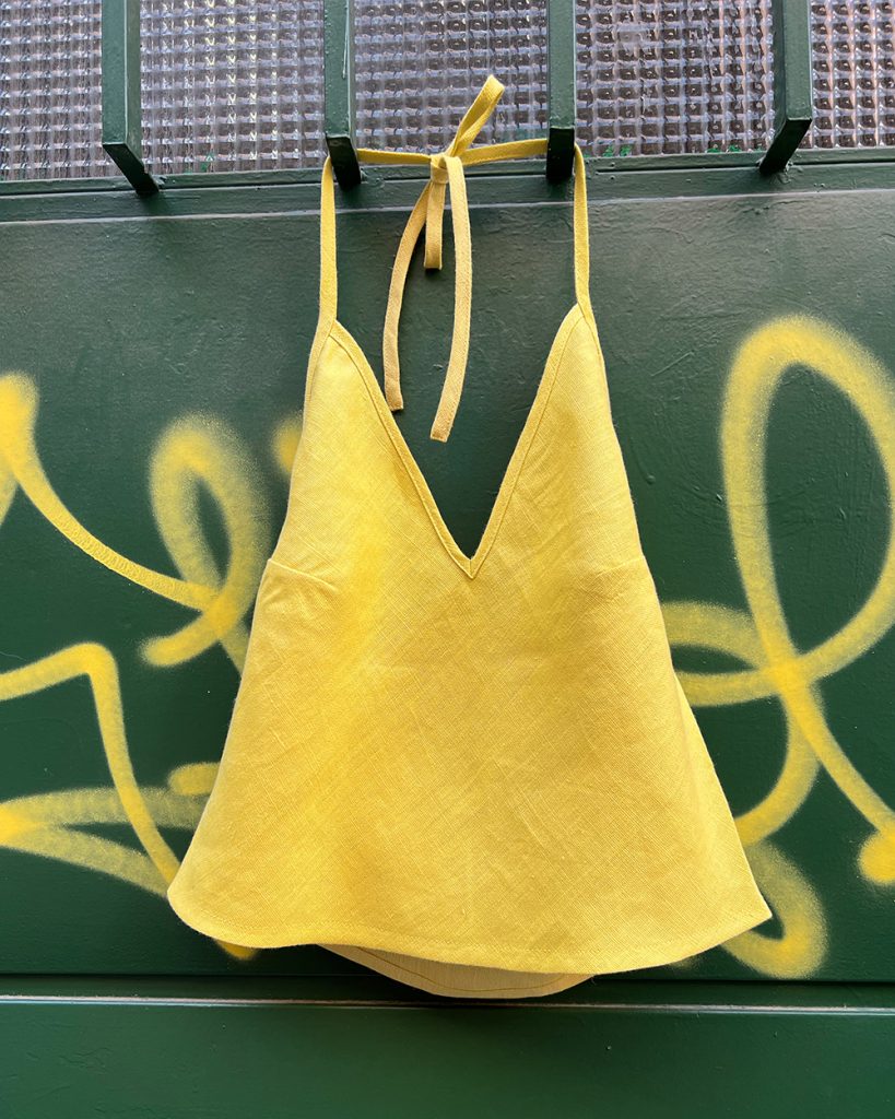 Product image of bare back sexy yellow linen shirt