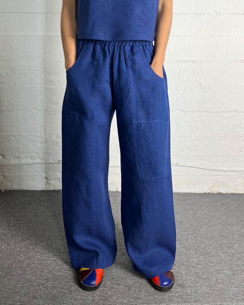 Product image of Wide-leg Blue Linen Pants